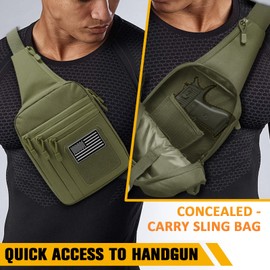 MoopGou Tactical Sling Bag Concealed Carry Bag for Men, Small Tactical Crossbody Bags with CCW Holder EDC Military Shoulder Bags for Men - Green