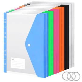 BOENFU Document Wallet A4 Filing, Pack of 12 Document Folders A4 for Filing, Waterproof Expandable Folders with Press Stud, 11 Holes Envelope Folders, 6 Colours