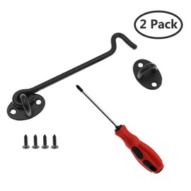 Jiozermi 2pcs 6" Privacy Hook and Eye Latch, Stainless Steel Barn Door Lock, Heavy Duty Solid Thicken Barn Door Latch with Mounting Screws, Easy Lock for Wooden Gate & Window - Black