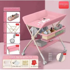 Multi-Functional Portable Care Diaper Table Reinforced Frame Foldable Household Washable Infant Newborn Diaper Changing TableColor: Pink + Big Gift Package, Child Safety Features: Child-Friendly Design