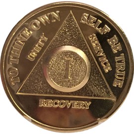 1 Year 24K Gold Plated AA (Alcoholics Anonymous) - Sober / Sobriety / Birthday / Anniversary / Recovery / Medallion / Coin / Chip by Generic