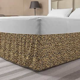 Ambesonne Leopard Bedskirt, Illustration of Continuous Animal Print Random Blemishes Spots, Bedroom Decor Wrap Around Elastic Bed Skirt Gathered Design, King, Pastel Camel