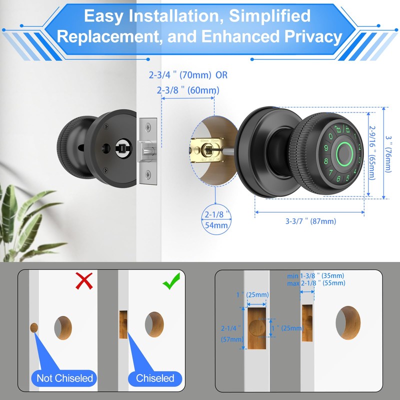 Gavdhe Fingerprint Door Knob-Fingerprint Door Lock with Keypad & App