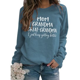 JBF Cloth MOM Grandma Great-Grandma Sweatshirt, Grandma Pullover Tops Women Casual Crew Neck Long Sleeve Graphic Sweatshirt blue m