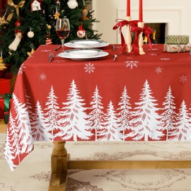 Softaler Christmas Table Cloth Rectangular Red 140x200 cm Xmas Tablecloth Wipe Clean White Snowflakes & Tree Table Cover Water Resistant Tablecloths for Party Holiday Winter Decorations Dining Kitchen