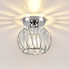 Hudi Fyier Chandelier Crystals Ceiling Lighting Fixtures, Chrome Modern Mini Ceiling Light, Small Semi Flush Mount Ceiling Light for Kitchen Hallway Dining Rooms Living Rooms Bar