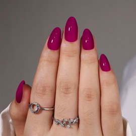 Short Press on Nails Almond Fake Nails Solid Color Nails Press Ons | Acrylic Nails Kit Soft Gel Press On Nails Short with Nail Glue | 16 Sizes - 32 Pcs Nail Kit (Plum, 32 Pcs)