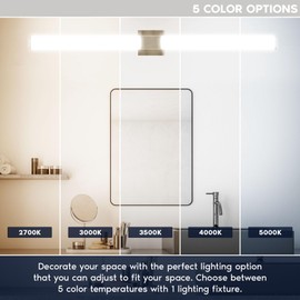 LUXRITE LED Bathroom Vanity Light Fixtures Square 48 Inch Brushed Nickel 5 CCT 2700K-5000K Selectable Over Mirror Vanity Lights Modern Wall Light Bar 38W 2800 Lumens CRI 90 Dimmable Damp Rated ETL