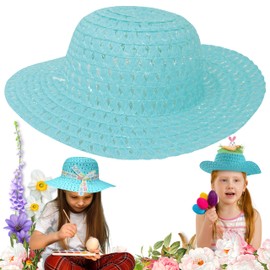 HOVUK Kids Easter Bonnet Hat – Blue Woven Hats for Boys & Girls, Ready to Decorate for School Parades, Easter Parties, and Cowboy/Cowgirl Fancy Dress Costumes – Unisex Festive Headwear Size-16cm