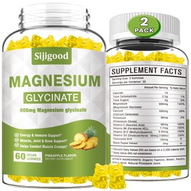 2 Pack High Absorption Magnesium Glycinate Gummies 600 mg Per Serving, Magnesium Glycinate Supplements for Muscle, Bone and Sleep - 120 Pineapple Flavored Gummies