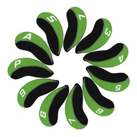 FLTRAD 12pcs/set Iron Club Protector Golf Head Covers 3-9 AW/SW/PW/LW Elastic Reused Neoprene Material with Number Tag Protect Case For Gift (Green)