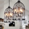 LUOLAX Industrial Vintage Lighting Fixture Black Finish Metal Birdcage Crystal