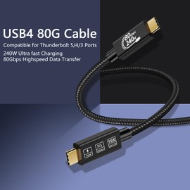 USB4 Cable, with Thunderbolt 5 Cable, 240 W Charging Cable, 80 Gbps Data Cable, gen4 cable,16K@60Hz 4K120Hz HDR, USB C to USB C Cable, for Hub, Dock, M2, M3, SSD, Laptops, Monitor (TB5 80G 240W 1.5M)
