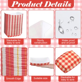 Honeydak 500 Pack 2 Lb Disposable Paper Food Boats Bulk Red and White Checkered Paper Food Trays Greaseproof Paper Hot Dog Trays Food Serving Boats for Snacks Sandwich Nacho Party BBQ Picnic