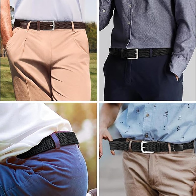 YOYEAH 2 Stück Elastischer Gürtel Herren - Stretchgürtel Flechtgürtel ohne