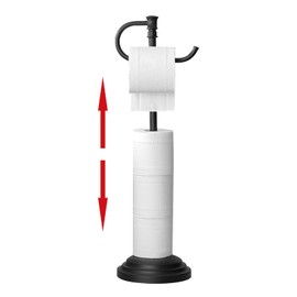 RUMOSE Toilet Paper Holder Stand for Floor,Matte Black Adjustable (12.4" to 22.8") Bathroom Toilet Tissue Holder, Free Standing Toilet Paper Roll Holder with Storage, Stainless Steel