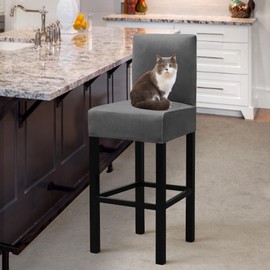 HFCNMY Bar Stool Covers,4 Pack Stretch Bar Stool Covers with Backs Velvet Bar Stool Covers Barstool Seat Cover Washable Bar Chair Covers High Chair Cover with Elastic Bands Dark Gray