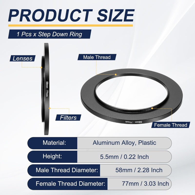 PATIKIL Step-Up Ring Adapter 58mm to 77mm, Filter Step-up Rings