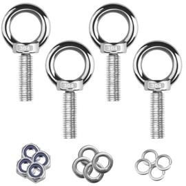 4 PCS Hardware Eye Nut 304 Stainless Steel Hardware Eye Bolt Welded Closed Eye Bolt Screws Lifting Ring with Lock Nut, Spring Washer, Flat Washer for Various Engineering Lifting Equipment(M10)