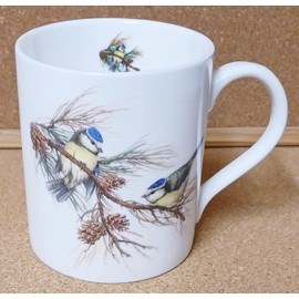 Rainbow Decors Blue Tit Birds Scene Fine Bone China 400 ml 14 fl oz Large Balmoral Cup Hand Decorated in UK