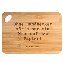 Mr. & Mrs. Panda Bamboo Chopping Board with German Text "Ohne Handwerker wär's nur EIN Plan auf dem Papier!" [German Language] Gift, Professional Products, Chopping Board