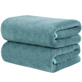 KinHwa Pack of 2 Hair Towels, Microfibre Hair Towels, Fluffy Microfibre Towels, Microfibre Towels for Hair, Soft and Absorbent, 50 x 100 cm, Green