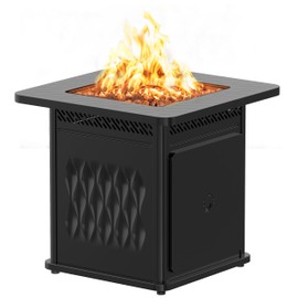 EAST OAK 28" Outdoor Propane Fire Pit Table | 50,000 BTU Gas Fire Pit Table for Outside with Magnetic Lid | Storage Basket & Lava Rocks | CSA Certified for Patio, Garden & Backyard | Black