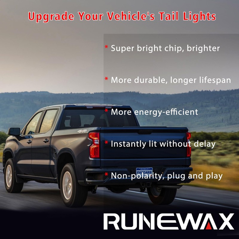 RUNEWAX 7443 W21/5W LED Brake Tail Light Bulbs for 2015-2025
