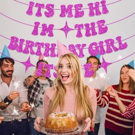 Its Me Hi Im The Birthday Girl Its Me Banner, NO-DIY Glitter Popular Birthday Decorations Banner, Its A Girl Garland for Birthday Party Decorations, Per-strung Hot Pink Girls Birthday Banner