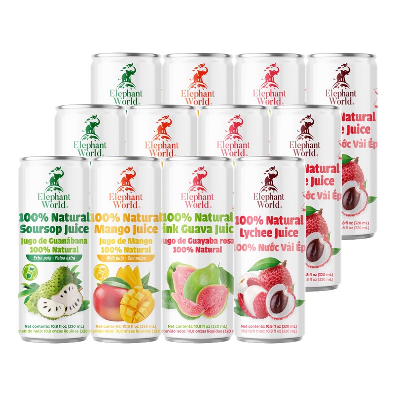 ELEPHANT WORLD 100% Natural Juices | Assorted Superfruits | Soursop-Mango-Guava-Lychee