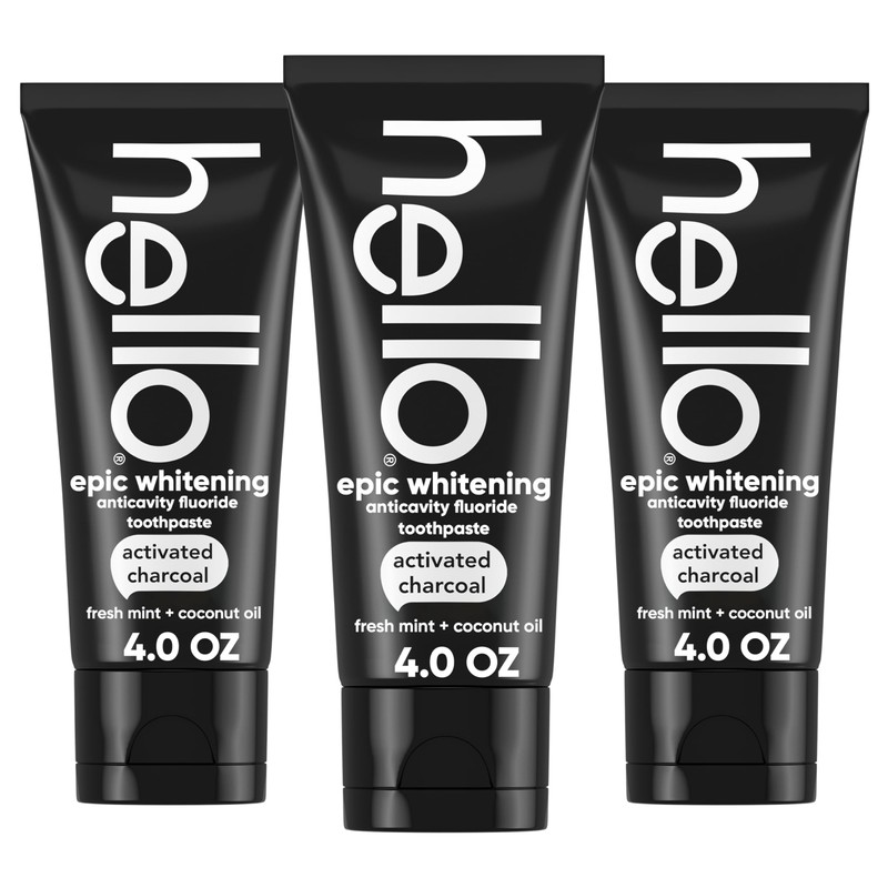 Hello Activated Charcoal Toothpaste, Fluoride Toothpaste with Activated Charcoal, Teeth