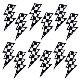 12pcs Checkered Lightning Bolt Patches, Sew on Flash Patch Racing Embroidery Patches Checkered Lightning Iron on Stickers Decals for Jackets Hats Bags Clothes Decoration