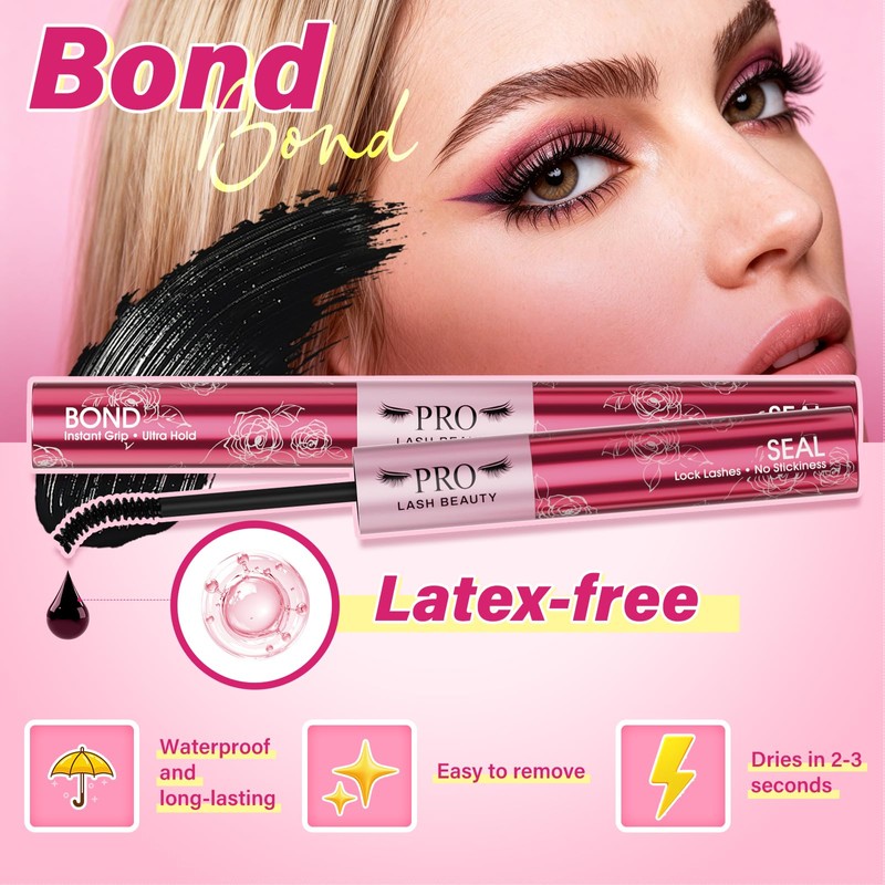 Prolashbeauty Black Eyelash Glue & Sealer, 48h Waterproof Lash Bond