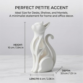 2.4x1.4x3.9 Inch 3D Printed Cat Figurine - Modern Abstract Cat Statue, Cute Home Decor Desk Decoration - White