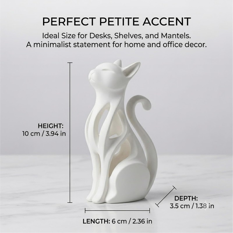 2.4x1.4x3.9 Inch 3D Printed Cat Figurine - Modern Abstract Cat