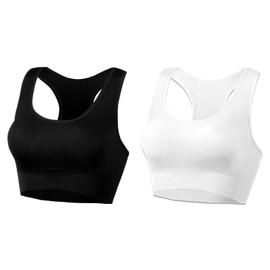 AMRIY Racerback Sports Bras for Women Medium Support Padded Bra Supportive Compression Seamless Women's Sports Wireless Bra Black White,L