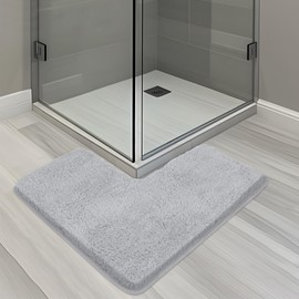 ELLECILA L-Shaped Bath Mat - Corner Shower Mat, Non-Slip Absorbent Carpet for Corner Showers Tubs Machine Washable Grey Bathroom Rug | Home Spa Toilet Floor Mat (L Shaped Design)