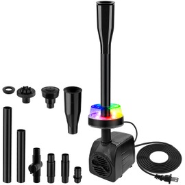 CREPOW 15W 800L/H Submersible Pond Fountain Pump with LED Lights, Ultra Quiet Water Pump, Pond Fountain Pumps for Small Pond, Koi, Garden, Aquariums, Fish Tanks, Indoor Outdoor Fountain 3 Type Nozzles