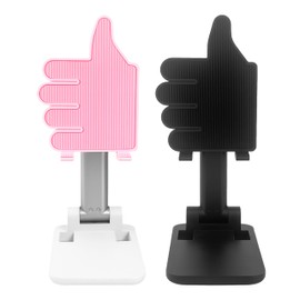 Beiskll Thumbs Up Foldable Cell Phone Stand for Desk, Adjustable Silicone Anti-Slip Phone Holder Compatible with All Mobile Phones, Cute Creative Desktop Accessory for Office/Home, 2 Pack Black & Pink