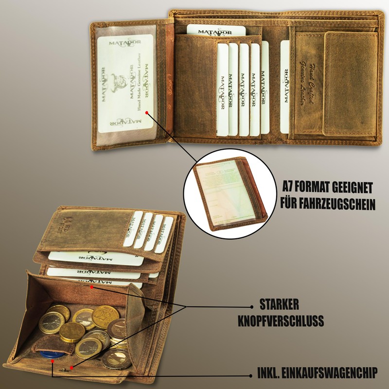 MATADOR 6402 Men's Unisex Wallet Women, Hunter Brown, Vintage