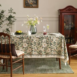 ISAENNE French Tablecloth for Rectangle Tables,Linen Table Cloth with Colorful Flowers and Leaves Pattern,Heavy Durable Table Cover for Dining Thanksgiving Kitchen Decor Party Christmas,55"*79"
