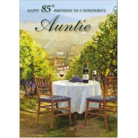 Auntie 85th Birthday Card - Sunshine and Wine - Medium Sized Card (A5 Size -148mm x 210mm) with Envelope