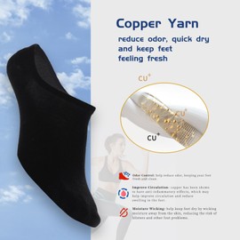 J&Q Copper Infused No Show Socks for Men and Women Non-slip Moisture Wicking Low Cut Socks (6 Pairs, Size5-8)
