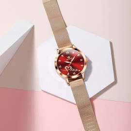 OLEVS Ladies Watches Rose Gold Mesh Strap Fashion Dress Quartz Waterproof Luminous Female Wrist Watches for Women Bracelet Sets