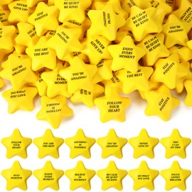 Silipull 240 Pcs Motivational Star Stress Balls Bulk Anxiety Stress Relief Balls Inspirational Mini Foam Star Toys Stuff for Adults Prizes Gifts Fidget Toys Party Supplies, Yellow (12 Style)