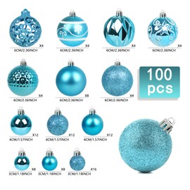 Ywlake 100Pcs Christmas Ball Ornaments for Christmas Tree Decoraion Baubles Shatterproof Balls Hanging Ornaments for Xmas Holiday Party Home Decorations (Teal)