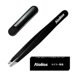 AioBos Tweezers, Beveled Point, Flat Point, Round Point, Ultra Thin Tip, High Precision Tweezers for Men, Women Eyebrow Tweezers, Unisex, Storage Cover, Easy and Accurate Hair Removal (Blique Type)
