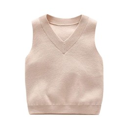 PTPUKE Baby Boys Girls V Neck Comfort Knitted Sleeveless Pullover Sweater Vest Beige