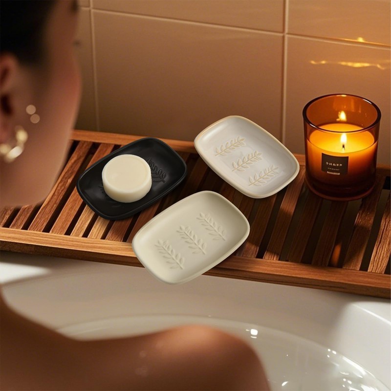 ZIVONA Ceramic Soap Dish for Bathroom, Bar Soap Holder with