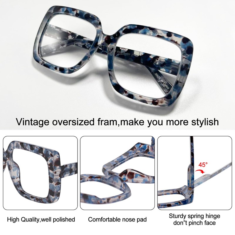 OCCI CHIARI Large Reading Glasses for Women 1.75 Trendy Square